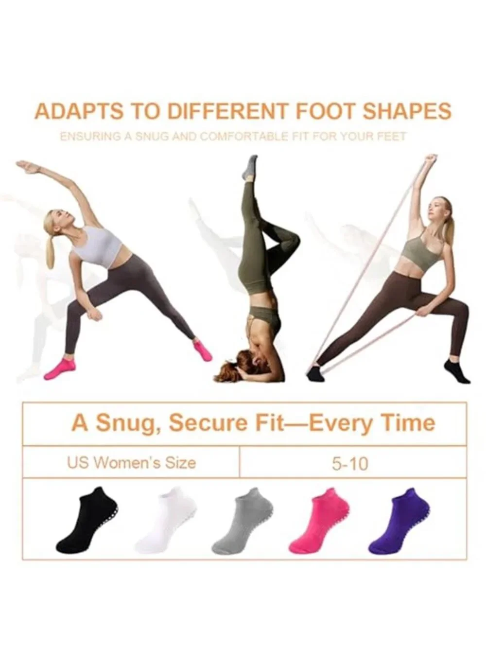 5 Pairs Women's Pilates Socks with Grips Non Slip Grip Yoga Crew Sock